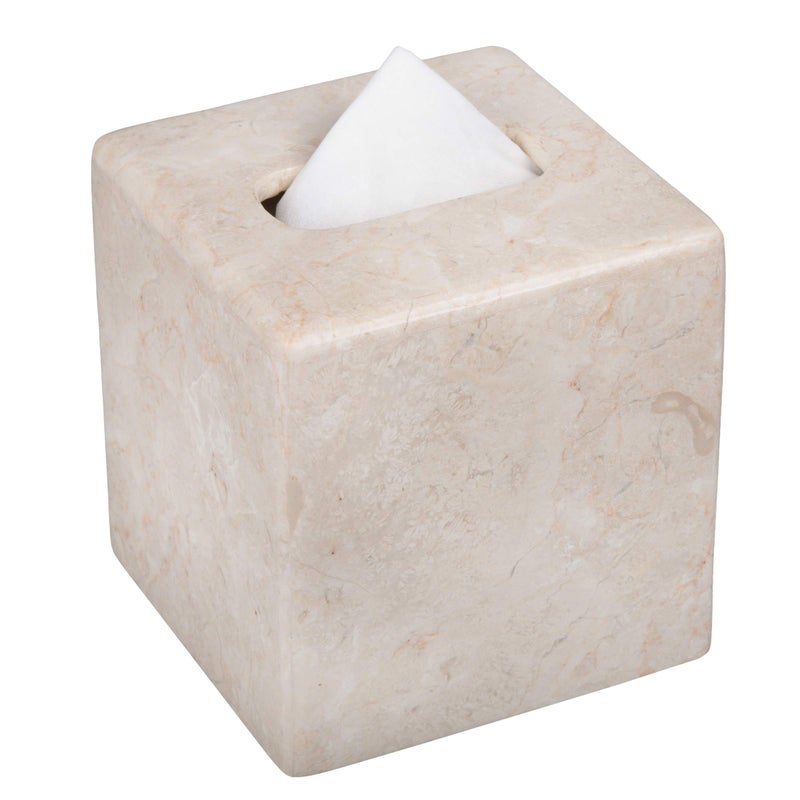 Creative Home Luxury Natural Champagne Marble Tissue Box Cover Heavy-Duty Square Facial Tissue Holder, Hand-Carved for Bathroom Bedroom Living Room, Elegant Durable, Beige, 5.4 x 5.4 x 5.6 H Inch - Image 1
