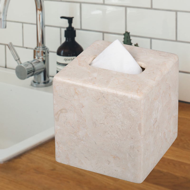 Creative Home Luxury Natural Champagne Marble Tissue Box Cover Heavy-Duty Square Facial Tissue Holder, Hand-Carved for Bathroom Bedroom Living Room, Elegant Durable, Beige, 5.4 x 5.4 x 5.6 H Inch - Image 3