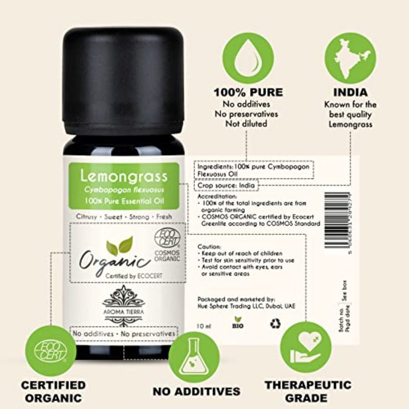 Aromatherapy diffuser and skin care use: organic lemongrass essential oil, 100 pure natural extract, fresh citrusy scent, energizing effect, golden-yellow color, cold-pressed from sustainably harvested grass - Image 2