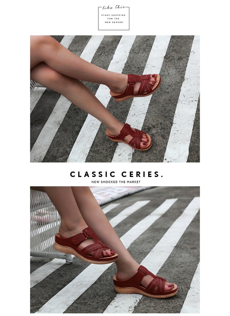 SIKETU Spring And Summer New Comfortable Casual Wedges To Wear Sandals Outside The Beach  Nave Red  - Image 3