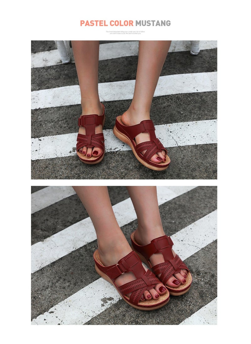 SIKETU Spring And Summer New Comfortable Casual Wedges To Wear Sandals Outside The Beach  Nave Red  - Image 2
