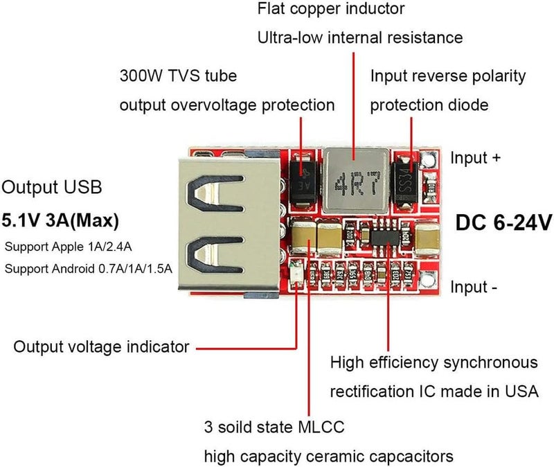 REES52 REES52 DC DC Buck Converter Car USB Charger Module 624V 12V 24V to 5V 3A Step Down Voltage Regulator Power Supply ModulePack of 5 Red - Image 2