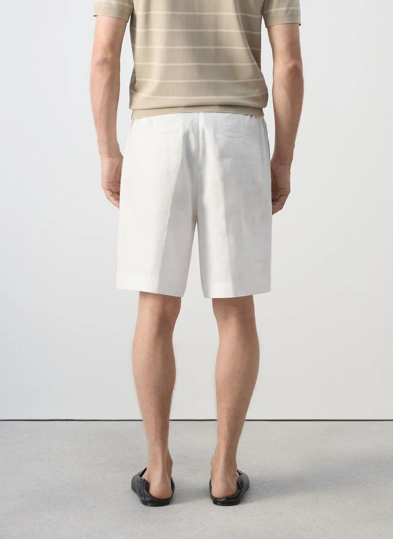 مانجو مان Regular-Fit 100% Linen Bermuda Shorts