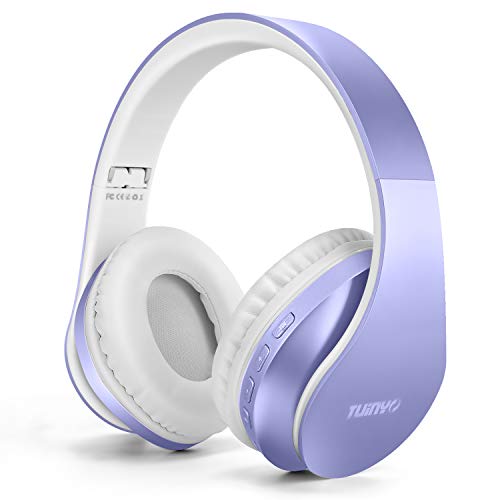 TUINYO Wireless Headphones Over Ear, Bluetooth Headphones with Microphone, Foldable Stereo Wireless Headsetfor Travel Work TV PC Cellphone-Purple - Image 1