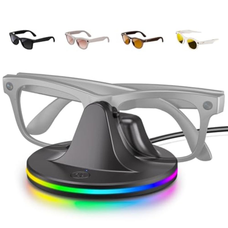 قاعدة شحن YOOJ® لنظارات RayBan Meta Wayfarer وSkyler وHeadliner وOakley HSTN الذكية ومحطة شحن مزودة بإضاءة RGB ذات 7 ألوان وكابل USB-C وملحقات النظارات الذكية - Image 1