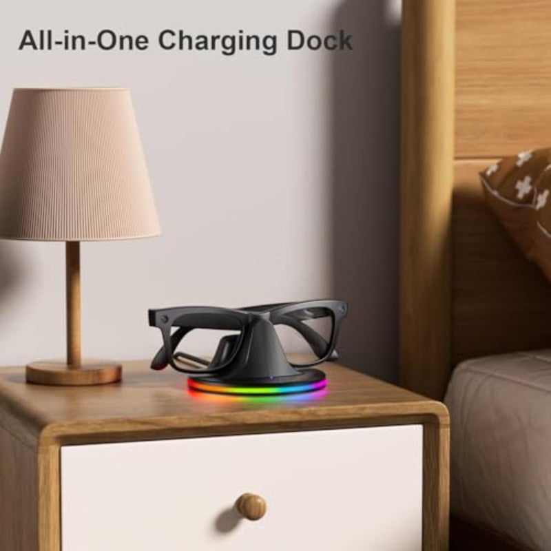 قاعدة شحن YOOJ® لنظارات RayBan Meta Wayfarer وSkyler وHeadliner وOakley HSTN الذكية ومحطة شحن مزودة بإضاءة RGB ذات 7 ألوان وكابل USB-C وملحقات النظارات الذكية - Image 2