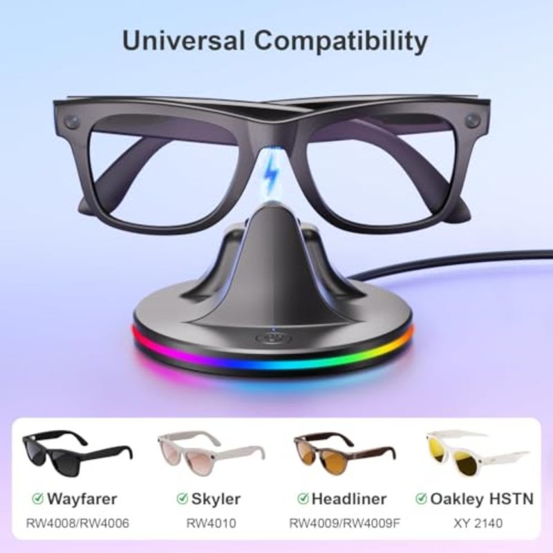 قاعدة شحن YOOJ® لنظارات RayBan Meta Wayfarer وSkyler وHeadliner وOakley HSTN الذكية ومحطة شحن مزودة بإضاءة RGB ذات 7 ألوان وكابل USB-C وملحقات النظارات الذكية - Image 3