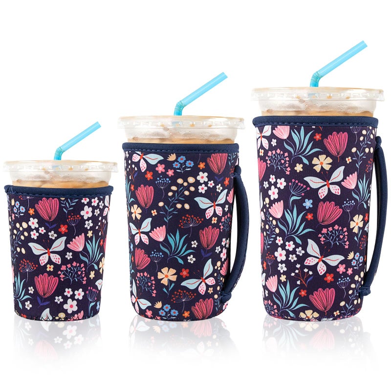 KJQJLY FEYKEY 3 Reusable Iced Coffee Sleeves for Iced Coffee Cups or Drinks Reusable Neoprene Insulated Sleeves for Hot and Cold Drinks from Starbucks, Dunkin, And More (Butterfly Bush) - Image 1