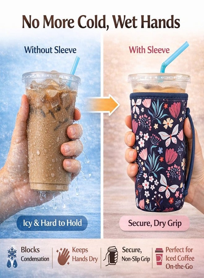 KJQJLY FEYKEY 3 Reusable Iced Coffee Sleeves for Iced Coffee Cups or Drinks Reusable Neoprene Insulated Sleeves for Hot and Cold Drinks from Starbucks, Dunkin, And More (Butterfly Bush) - Image 3