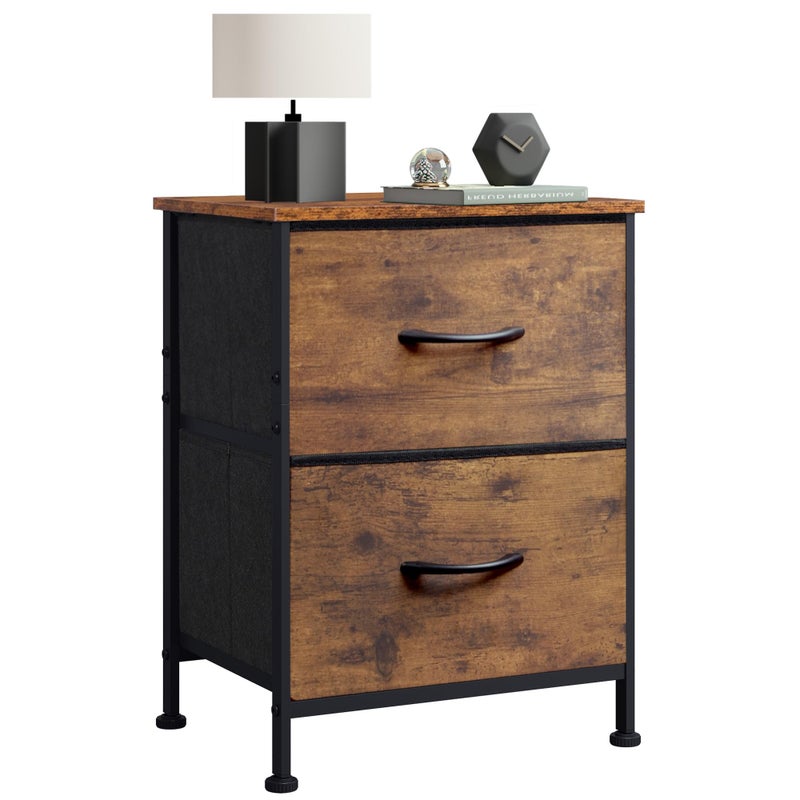 WLIVE Night Stand Small 2 Drawer Dresser Nightstand with Fabric Bins for Bedroom Closet Dorm Rustic Brown Wood Grain Print 118 D x 157 W x 209 H