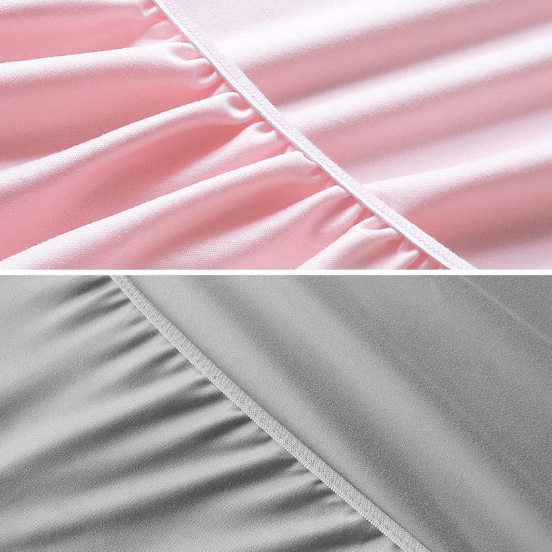 Biloban Waterproof Bassinet Sheets Fit for Hourglass, Oval Bassinet Mattress, Universal Fitted Sheet for Various Cradle and Bassinet Mattress Pad, 2 Pack, Ultra Soft Microfiber Sheets, Grey & Pink - Image 2
