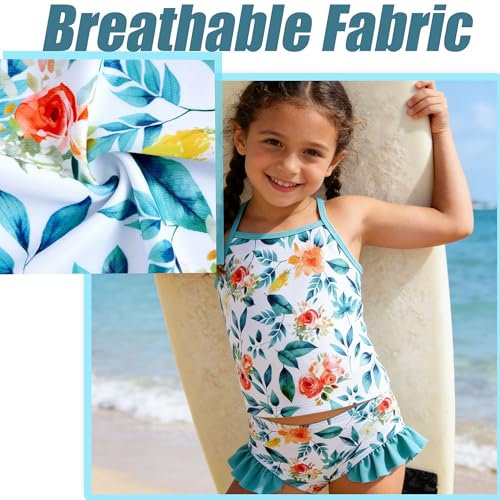 swimsobo Girl Mermaid Rash Guard Swimsuit for Kids Size 5-6 Years Green Tankini Sets Sun Protect Bathing Suit 3 Pieces Long Sleeve Child Swimwear - Image 3