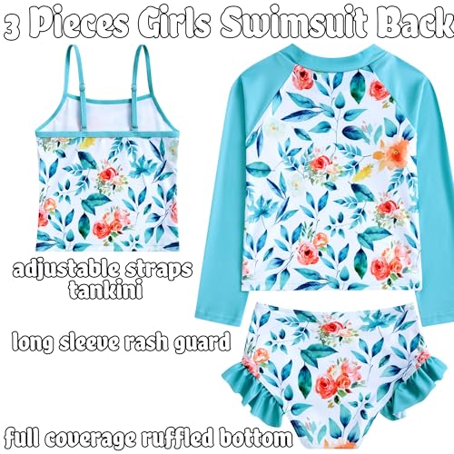 swimsobo Girl Mermaid Rash Guard Swimsuit for Kids Size 5-6 Years Green Tankini Sets Sun Protect Bathing Suit 3 Pieces Long Sleeve Child Swimwear - Image 5