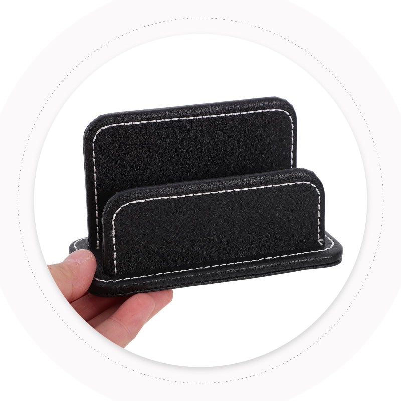 Pu Leather Business Card Holder Desk Organizer Display Stand Compact Name Case Office Supply Random Color - Image 4