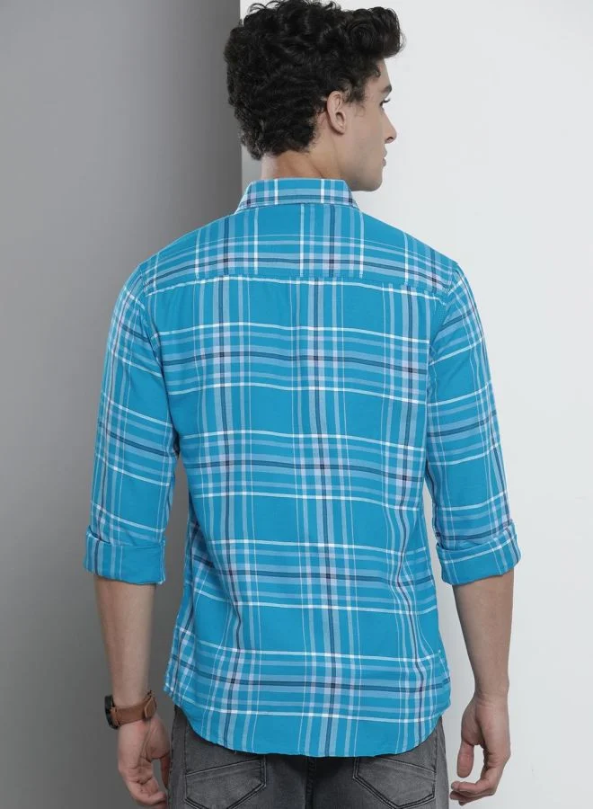 The Indian Garage Co Men Slim Fit Checkered Full Sleeves Spread Collar Casual Shirt