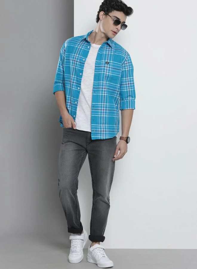 The Indian Garage Co Men Slim Fit Checkered Full Sleeves Spread Collar Casual Shirt
