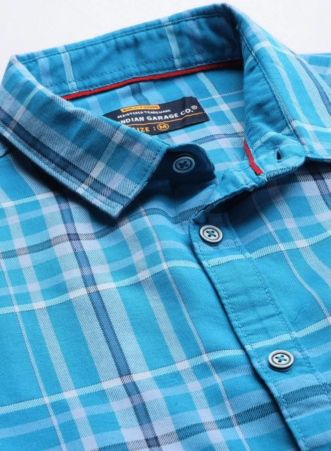 The Indian Garage Co Men Slim Fit Checkered Full Sleeves Spread Collar Casual Shirt