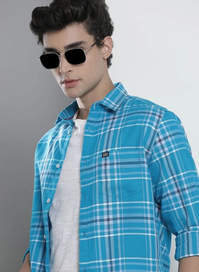 The Indian Garage Co Men Slim Fit Checkered Full Sleeves Spread Collar Casual Shirt