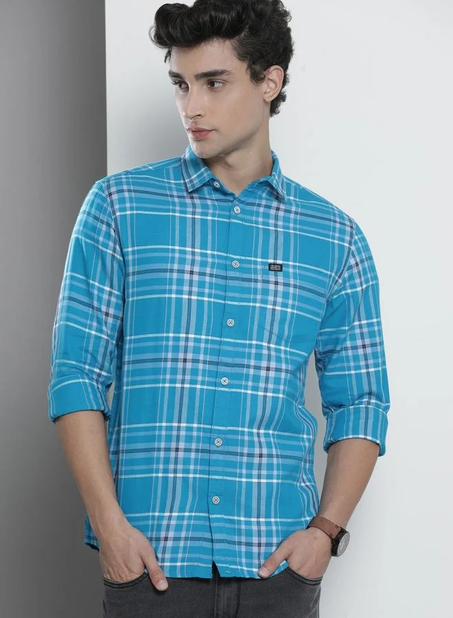 The Indian Garage Co Men Slim Fit Checkered Full Sleeves Spread Collar Casual Shirt