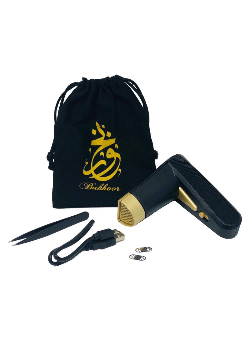 مبخرة كهربائية قابلة لإعادة الشحن بوصلة USB للبخور أسود/ذهبي - Image 3