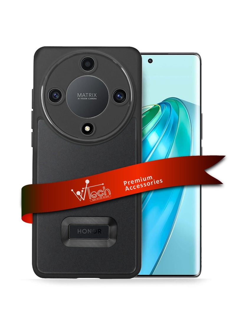 Wtech Soft Silicone Hybrid Translucent Slim Stylish Luxury Electroplated Camera Border Stand Case Cover For Honor X9a 5G 2023 Black - Image 1