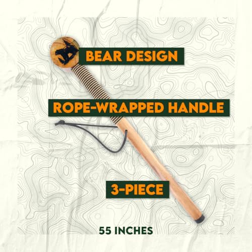 SE Survivor Series Wooden Walking/Hiking Stick, Hand-Carved Bear Design, Hard Pine Wood, Rope Wrapped for Steady Grip, Wrist Strap, 55" - WS634-55BEAR - Image 4