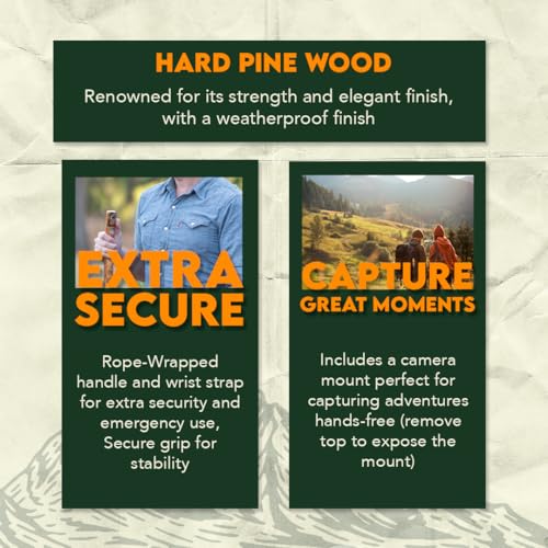 SE Survivor Series Wooden Walking/Hiking Stick, Hand-Carved Bear Design, Hard Pine Wood, Rope Wrapped for Steady Grip, Wrist Strap, 55" - WS634-55BEAR - Image 3