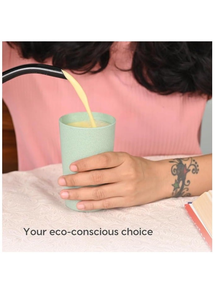 FRENVI Frosted Tumbler 270 ml Set of 4 | Made with Rice Husk & Bamboo Fibers | Microwave Safe Tumblers | Celeste Green - Image 2
