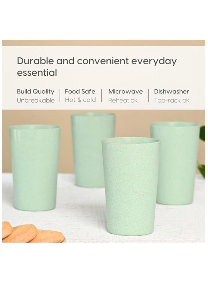FRENVI Frosted Tumbler 270 ml Set of 4 | Made with Rice Husk & Bamboo Fibers | Microwave Safe Tumblers | Celeste Green - Image 4