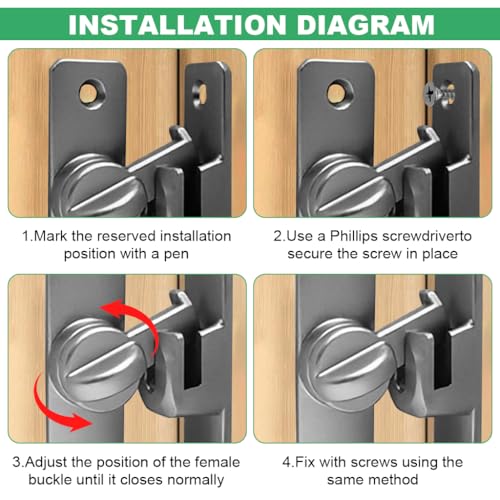 HASTHIP® Door Latch Door Lock 90°/180° Gate Door Latch Lock Rugged Aluminum Alloy Door Latch Lock No Drill Latch Lock for Gate, Door, Closet, Cabinet, with Screw Packs and Installation Accessories - Image 5