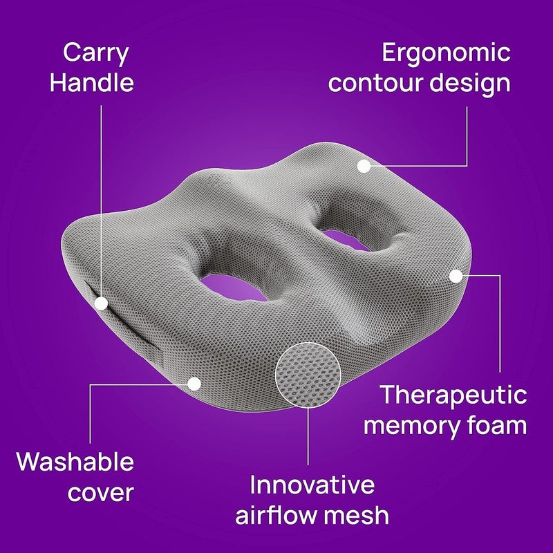 Araami Seat Cushion with Ortho Memory Foam Double Holes Sit Bone Cushion for Hip Pain Designed to Improve Posture Comfort for Sitting on Chairs Multi COCSY Seal 2 Round 19 x 15 x 3 INCH - Image 5