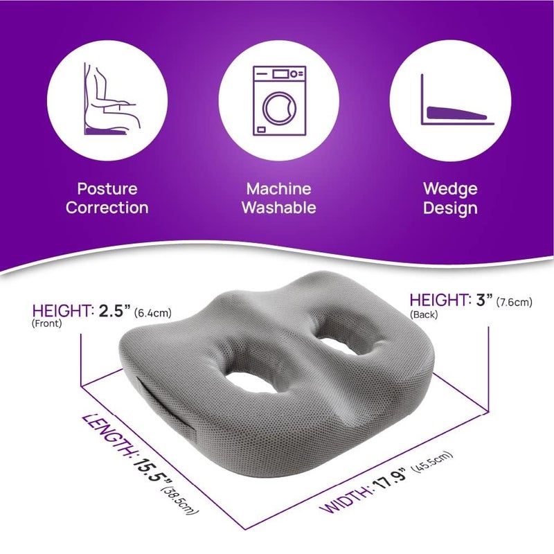Araami Seat Cushion with Ortho Memory Foam Double Holes Sit Bone Cushion for Hip Pain Designed to Improve Posture Comfort for Sitting on Chairs Multi COCSY Seal 2 Round 19 x 15 x 3 INCH - Image 2