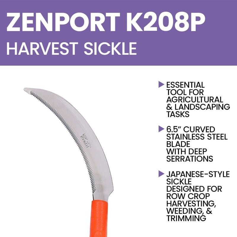 Zenport K208P Harvest Sickle with Plastic Handle, Light Serration, 6.5-Inch Stainless Steel Blade, Orange - 3 Pack - Image 3