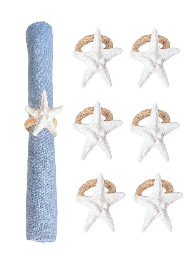 Utalek Starfish Napkin Rings Set of 6, white Sea Star Napkin Ring Holders for Beach Theme Party, Dinner Party, Wedding, Banquet, Summer, Nautical, Coastal Table Decor - Image 1