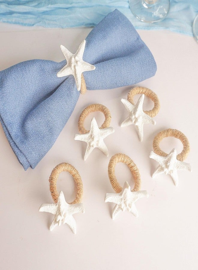 Utalek Starfish Napkin Rings Set of 6, white Sea Star Napkin Ring Holders for Beach Theme Party, Dinner Party, Wedding, Banquet, Summer, Nautical, Coastal Table Decor - Image 2