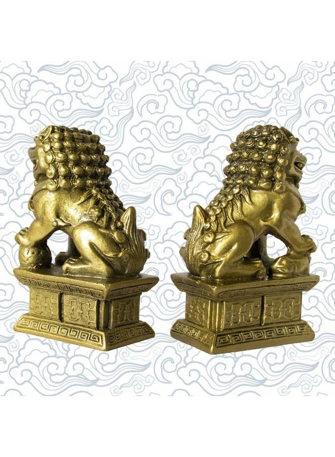 Addune Feng Shui Chinese Beijing Foo Dogs Statues Pair Guardian Lions Statues Wealth Protection Figurine Decorations Home Gifts (Bronze) - Image 4