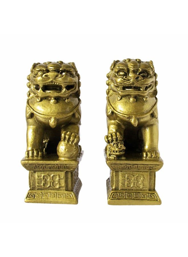 Addune Feng Shui Chinese Beijing Foo Dogs Statues Pair Guardian Lions Statues Wealth Protection Figurine Decorations Home Gifts (Bronze) - Image 1