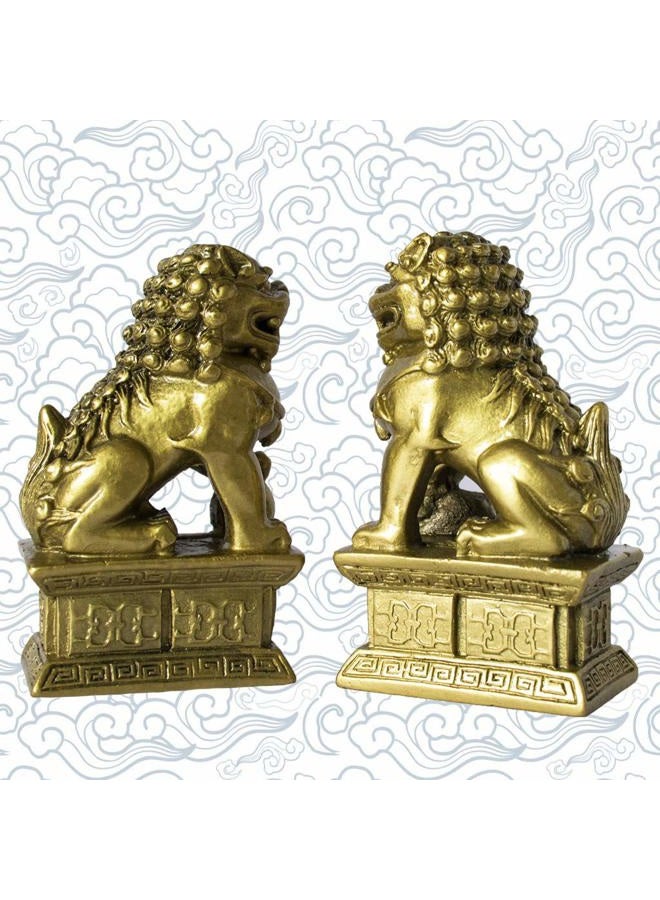 Addune Feng Shui Chinese Beijing Foo Dogs Statues Pair Guardian Lions Statues Wealth Protection Figurine Decorations Home Gifts (Bronze) - Image 3