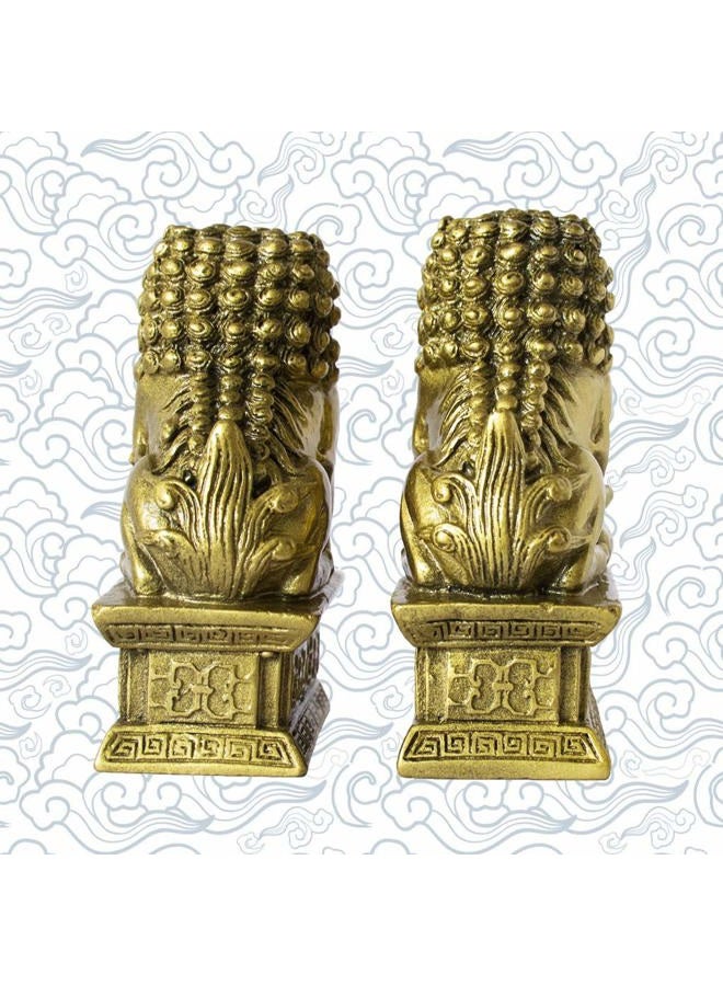Addune Feng Shui Chinese Beijing Foo Dogs Statues Pair Guardian Lions Statues Wealth Protection Figurine Decorations Home Gifts (Bronze) - Image 5
