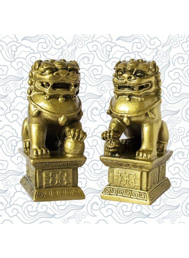 Addune Feng Shui Chinese Beijing Foo Dogs Statues Pair Guardian Lions Statues Wealth Protection Figurine Decorations Home Gifts (Bronze) - Image 2