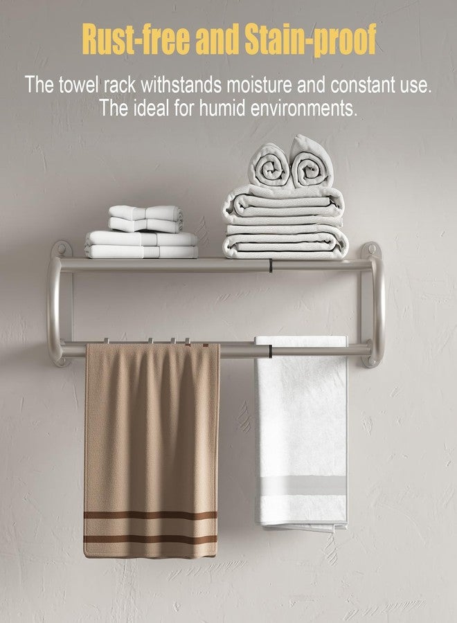 BESy Adjustable 15-25 Inch Towel Rack with Shelf for Bathroom and Lavatory Towel Shelf Double Towel Bar Rod 4 Hooks Wall Mount Multifunction Towel Holder Hotel Style Stainless Steel Brushed Nickel - Image 4