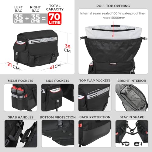 ViaTerra 100% Waterproof Leh Motorcycle Saddlebags for Straight exhausts (70 LTR) | Inclusive of Inner Waterproof Liner + Outer rain/dust Cover - Image 4