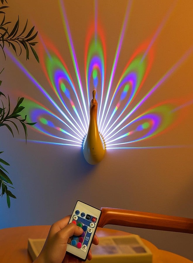 NYRWANA Peacock Wall Lamp LED Night Light | Multi Color Changing Ambient Projection Lamp with Remote Control | USB Rechargeable Decorative LED Mood Light for Bedroom, Living Room, Kids Room Home Décor - Image 1