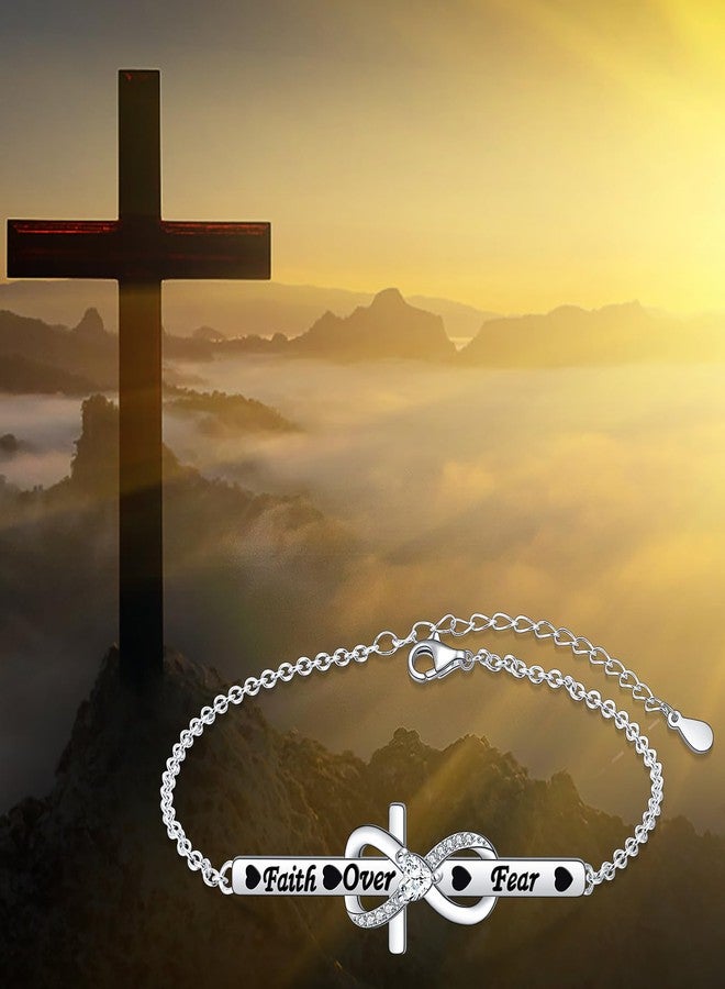 Yearace 925 Sterling Silver Engraved Faith Over Fear Heart Infinity Cross Charm Cross Bracelet Bible Verse Birthday Religious Gift for Women Sisters Daughter Catholic - Image 5