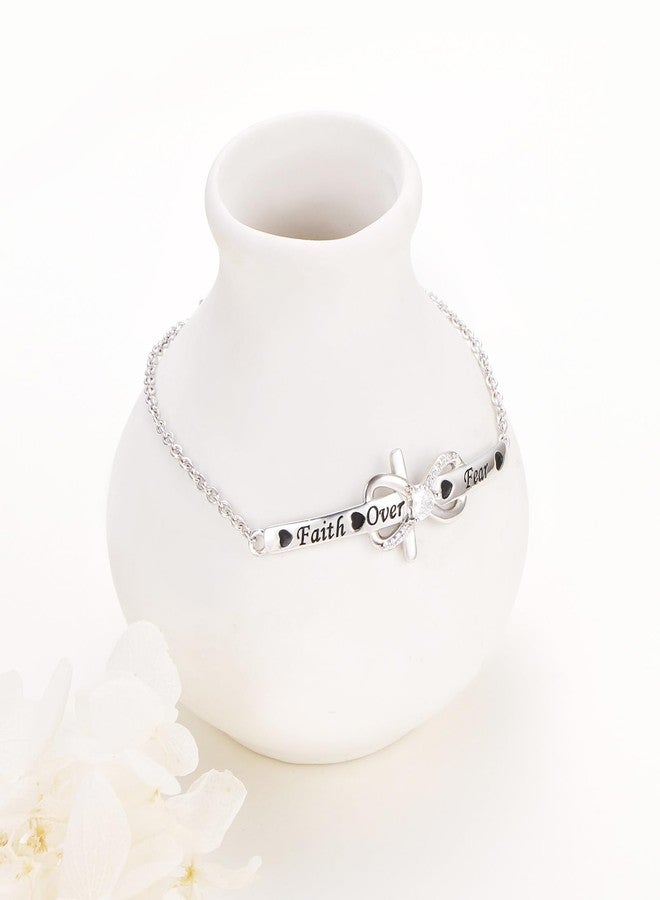 Yearace 925 Sterling Silver Engraved Faith Over Fear Heart Infinity Cross Charm Cross Bracelet Bible Verse Birthday Religious Gift for Women Sisters Daughter Catholic - Image 4