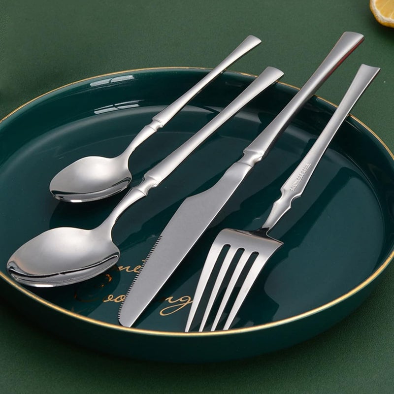 KAMROLLA KAMORLLA Silverware Tableware Flatware Cutlery Set Premium Stainless Steel Utensils with Steak Knives Dessert Spoon Dinner Spoon Setand Special OccasionsSet of 14PcsSilver  - Image 3
