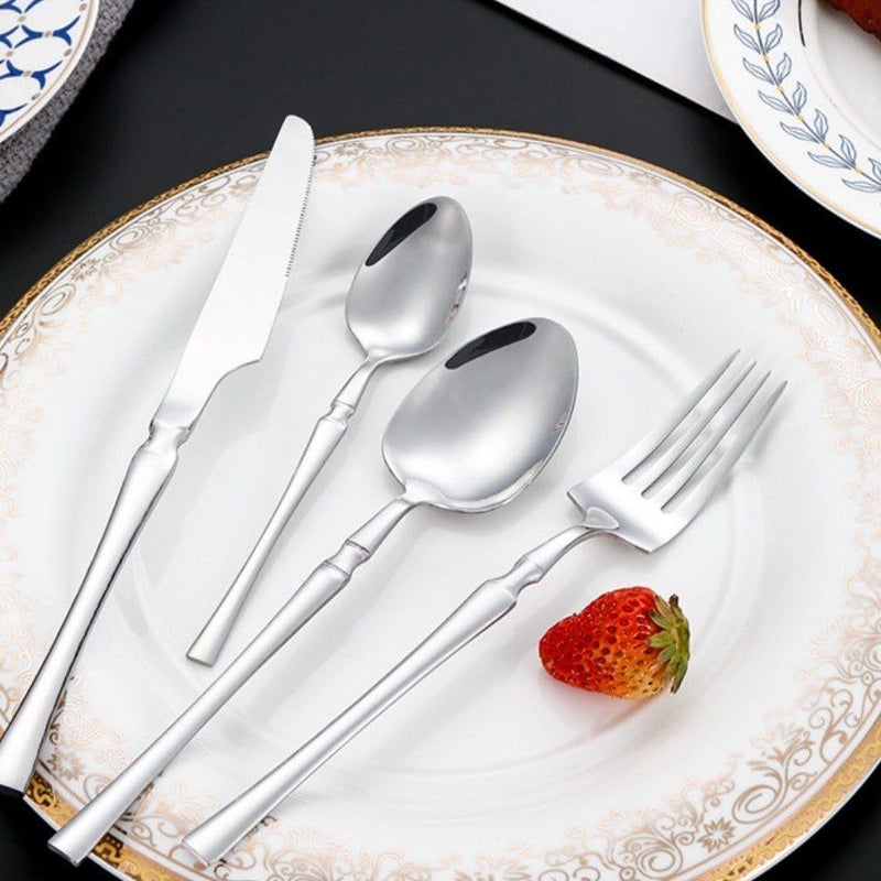 KAMROLLA KAMORLLA Silverware Tableware Flatware Cutlery Set Premium Stainless Steel Utensils with Steak Knives Dessert Spoon Dinner Spoon Setand Special OccasionsSet of 14PcsSilver  - Image 2