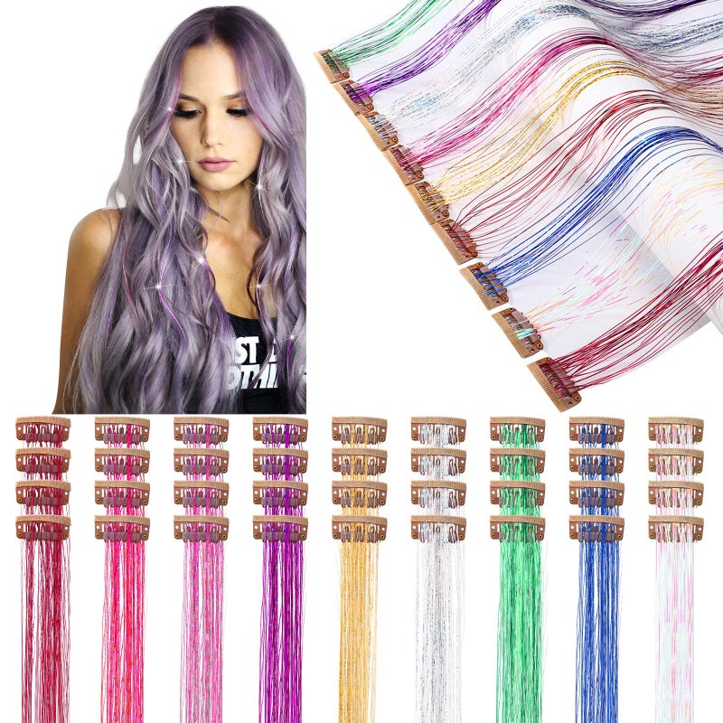 Panelee 36 Pcs 197 Inch Clip in Hair Tinsel Kit Clips on Glitter Tinsel Extensions Heat Resistant Hair Accessories for WomenRetro Colors