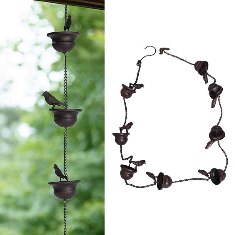 Antique Copper Rain Chain For Gutter Downspout Decorative Garden Water Catcher - Image 5