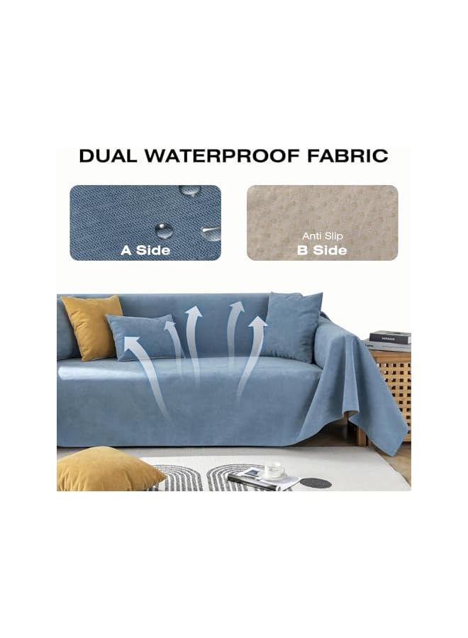 The Bros1Pcs Ocean Blue Waterproof Sofa Covers Anti-Slip Couch Covers for Dog Cat Dual Sofa Water Resistant Pet Protector for 3 Cushion Couch Washable Leakproof Loveseat Cushion Cover Durable-71 x118IN - Image 5